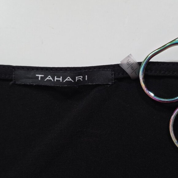Tahari Top Womens L Black SS Studs Stretch Whimsigoth Office Mature Logo Capsule - Picture 3 of 16